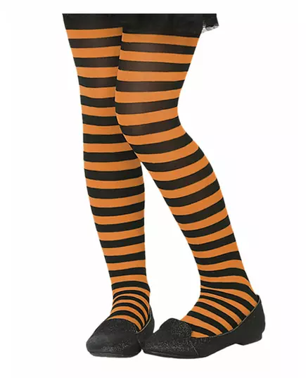 Oranje en zwart gestreepte panty voor kinderen
