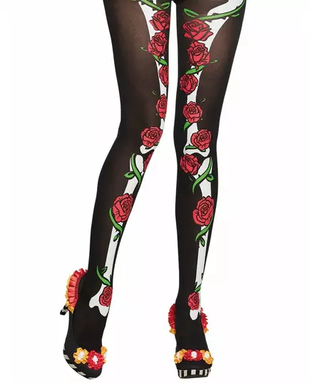 Sexy zwarte Dia de los Muertos panty voor vrouwen