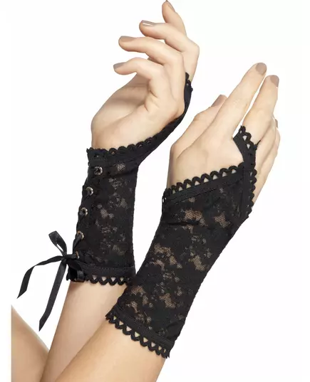 Gants courts en dentelle noire pour adultes