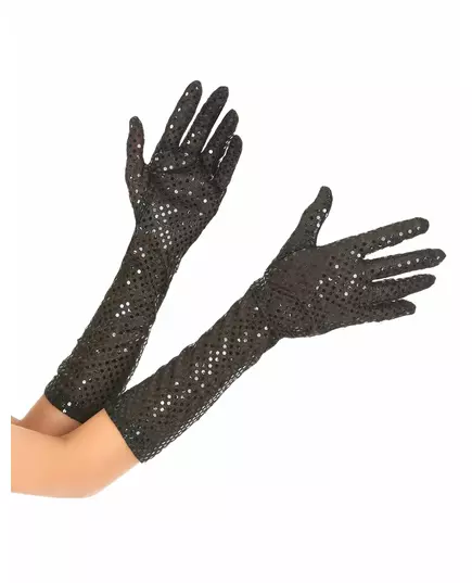 Mid-lange zwarte glitter handschoenen voor volwassenen