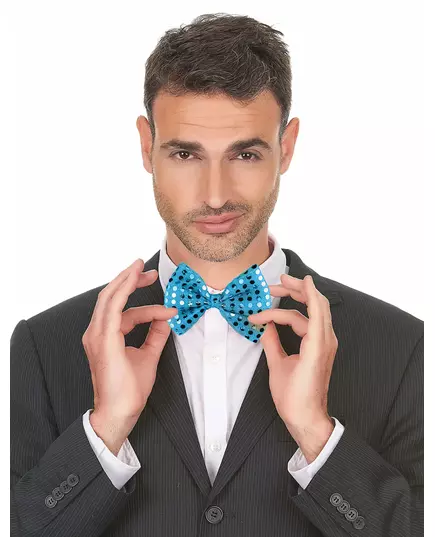 Noeud papillon turquoise avec sequins adulte