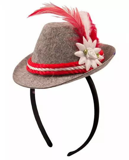 Mini chapeau bavarois gris et rouge femme