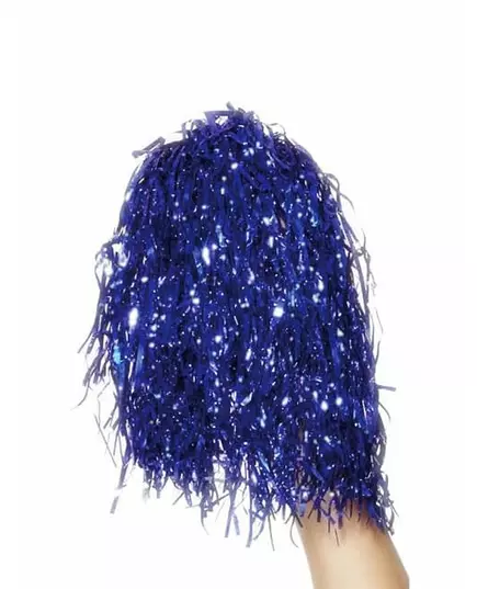 2 metallic blauwe pompons