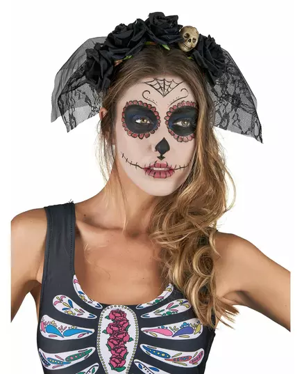 Serre-tête noir voile dentelle Dia De Los Muertos