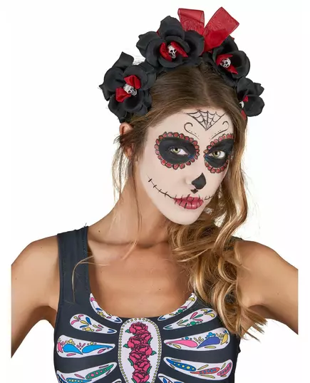 Zwart-rood Dia de los Muertos haarband
