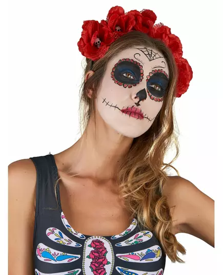 Serre-tête fleurs rouge Dia De Los Muertos adulte