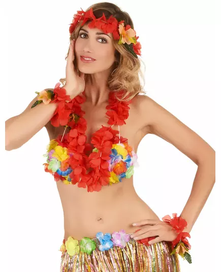 Set floral Hawaï rouge adulte