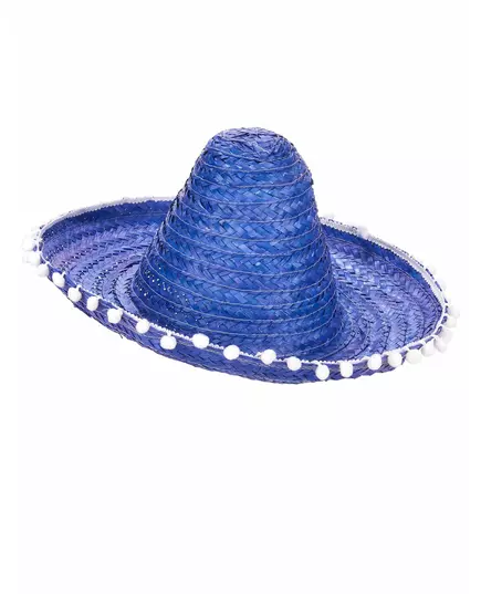 Sombrero bleu à bordure pompons adulte