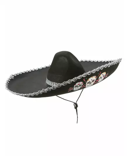 Sombrero noir Dia de Los Muertos finitions argentées adulte