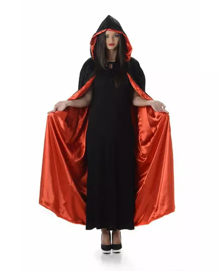Rode en zwarte Halloween cape met capuchon voor volwassenen