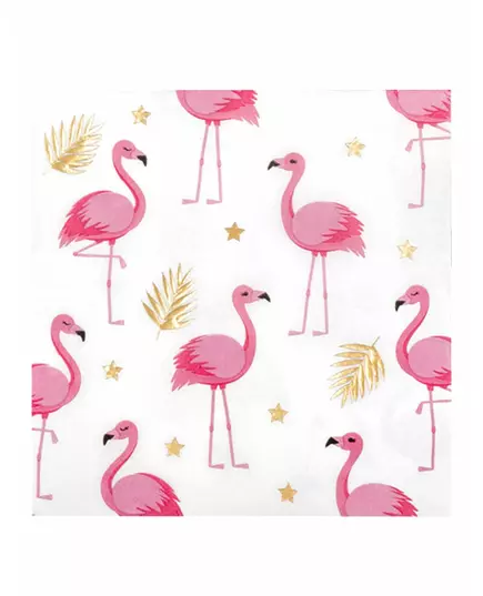 20 Serviettes Flamant Tropic en papier 33 x 33 cm