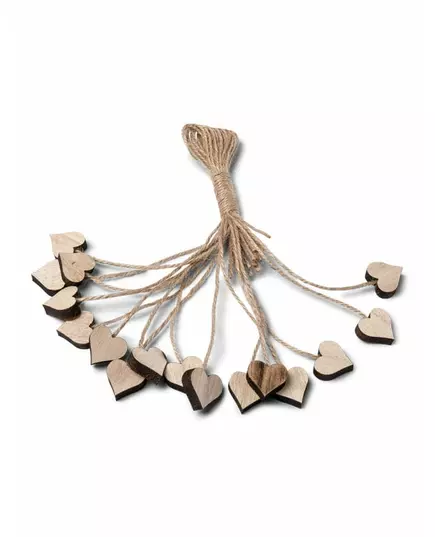 16 Coeurs en bois avec ficelle