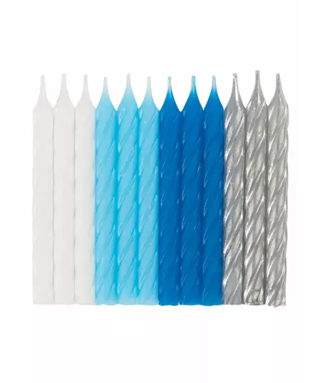 24 Bougies d'anniversaire bleues, blanches et argentées 7 cm