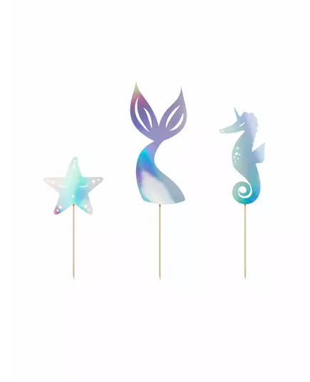 3 Cake topper sirène holographique 24,5 cm