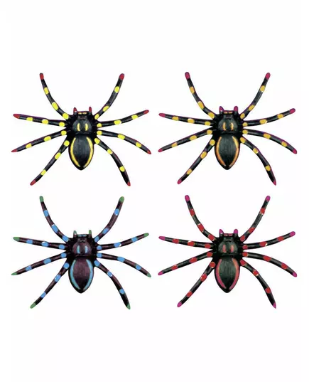 4 Araignées fluo Halloween 7.5 cm