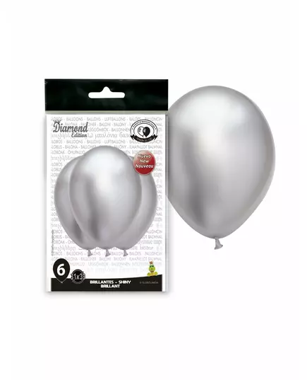 6 satijnachtige zilverkleurige latex ballonnen