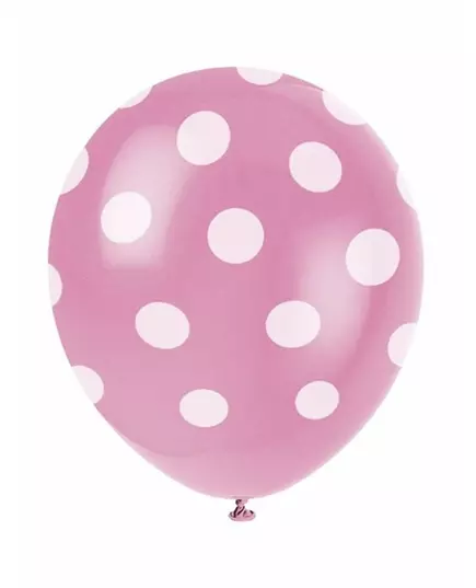 6 Ballons en latex roses à pois blanc 30 cm