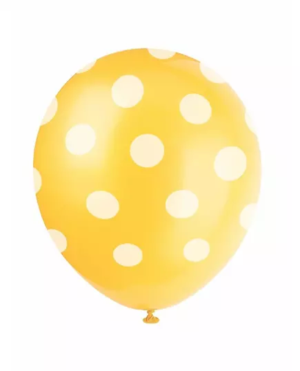 6 Ballonnen geel met witte stippen