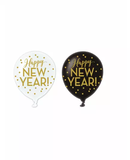 6 Ballons latex Happy new year doré 30 cm