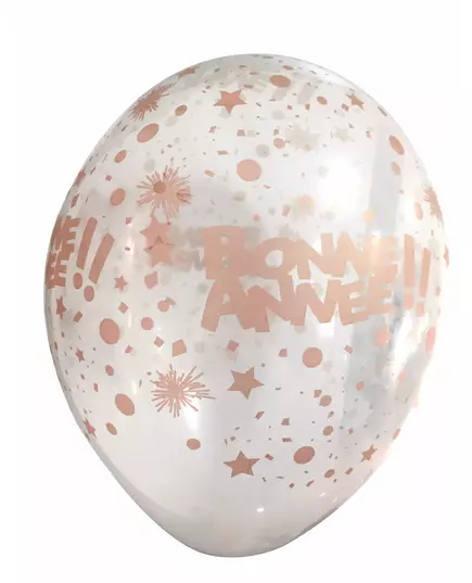 6 doorzichtige roségouden bonne année ballonnen