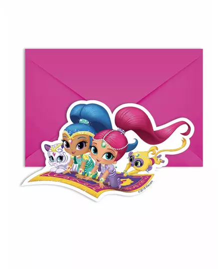 6 Shimmer & Shine™ uitnodigingen en enveloppen