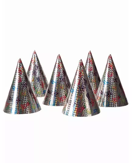6 Chapeaux de fête holographiques étoiles