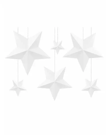 6 3D witte kersthangsterren