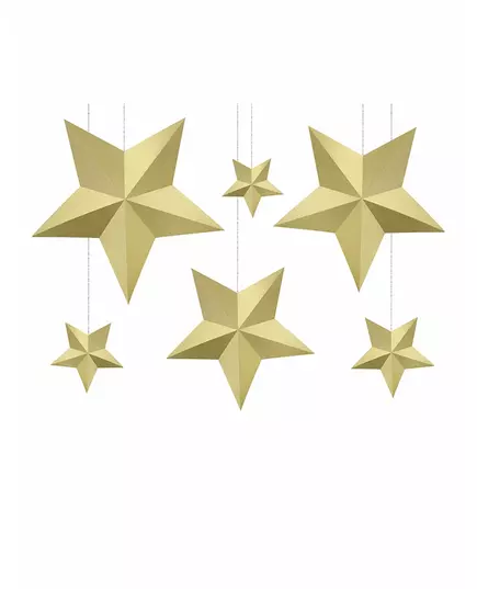 6 Etoiles à suspendre 3D dorées Noël
