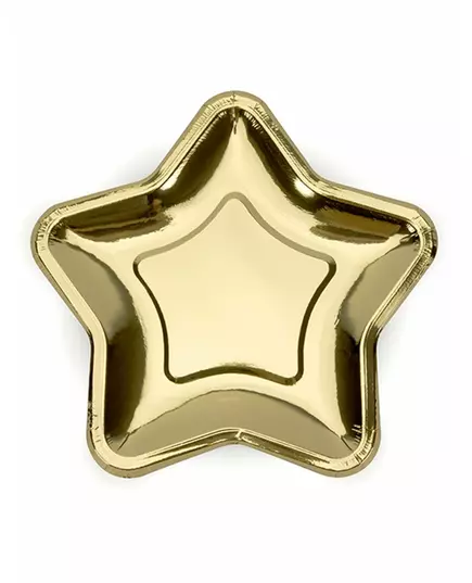 6 Petites assiettes en carton étoile métallique doré 18 cm