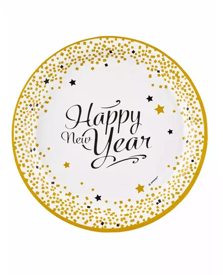 8 Assiettes en carton happy new year doré 23 cm