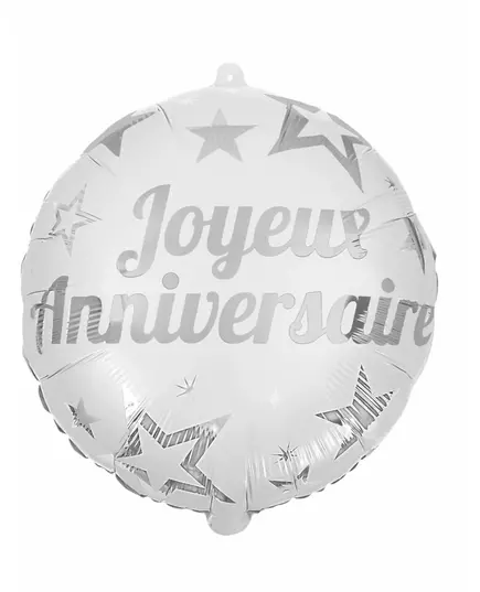 Ballon aluminium joyeux anniversaire blanc 45 cm