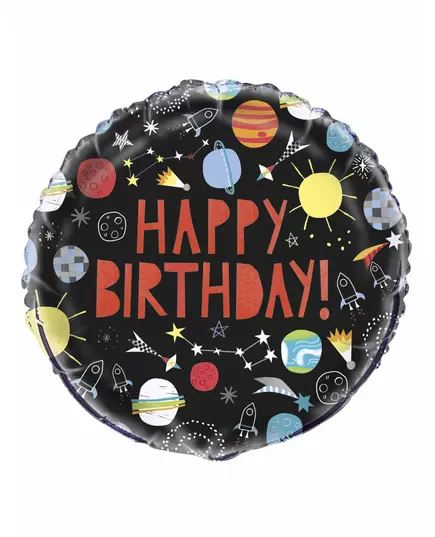 Ballon en aluminium happy birthday univers noir 45 cm