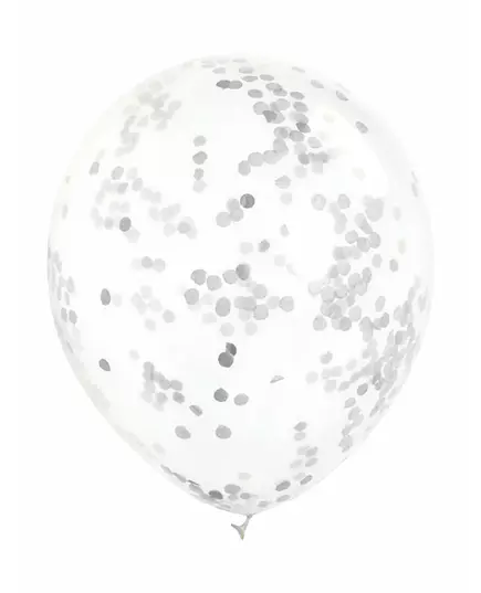 6 Ballons en latex transparents avec confettis argentés 30 cm