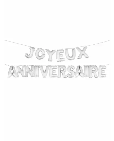 Ballons aluminiums lettres Joyeux Anniversaire argentés 36 cm