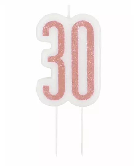 Glitter roze 30 jaar kaars op prikker