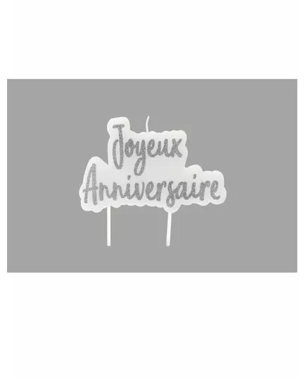 Zilverkleurige glitter Joyeux Anniversaire kaars