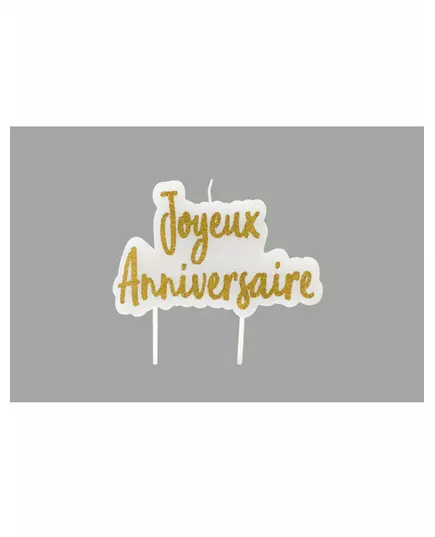 Goudkleurige glitter Joyeux Anniversaire kaars