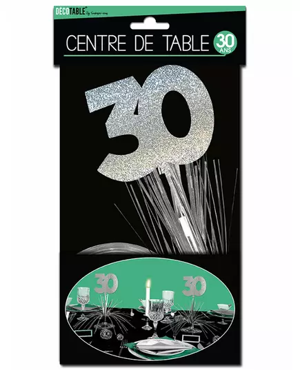 Zilverkleurige glinsterende tafeldecoratie 30 jaar