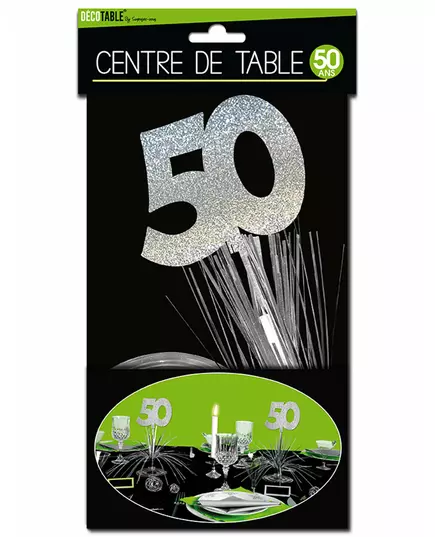 Zilverkleurige glinsterende tafeldecoratie 50 jaar