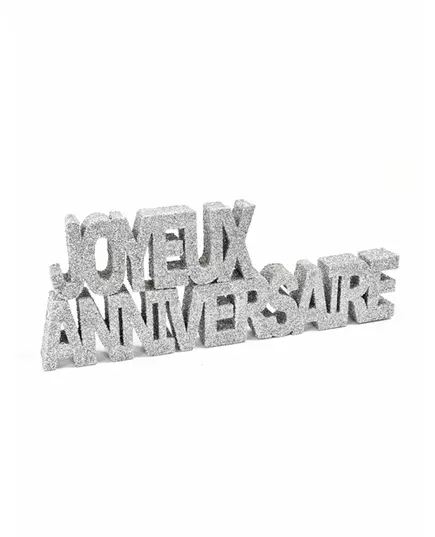 Zilverkleurige Joyeux Anniversaire tafel versiering