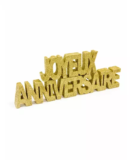 Goudkleurige 'Joyeux anniversaire' tafeldecoratie