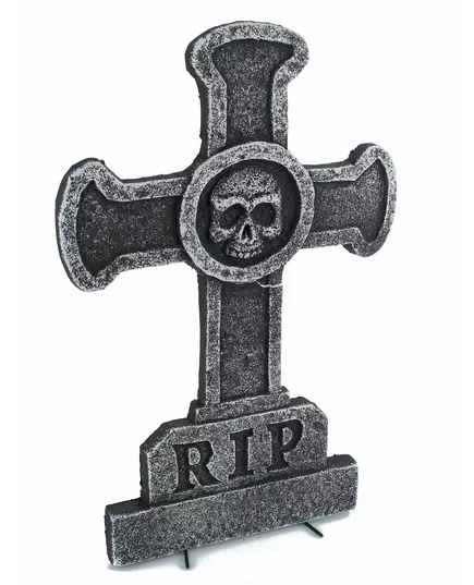 Décoration pierre tombale croix avec tête de mort 39 x 58 cm
