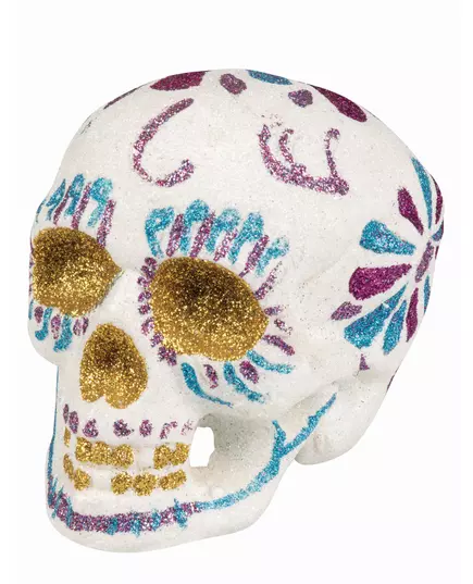 Décoration tête de mort scintillante 16 X 14 cm Dia de los muertos