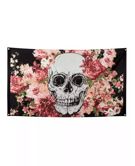Drapeau squelette fleuri noir 90 x 150 cm