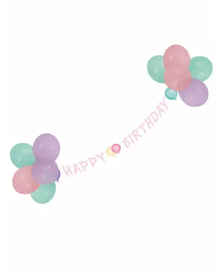 Pastelkleurige Happy Birthday slinger met ballonnen