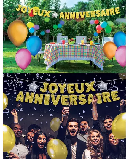 Guirlande ballons lettres Joyeux Anniversaire dorée 6m
