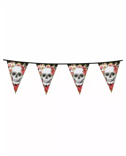 Guirlande en plastique squelette fleuri noir 6 m