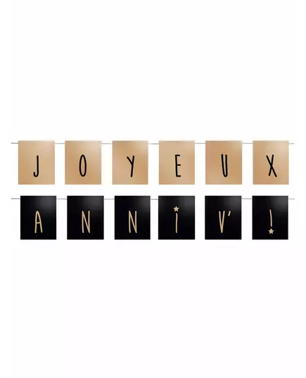 Guirlande Joyeux Anniv noir et or 1,20 m