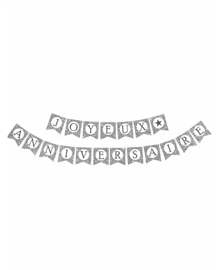 Zilverkleurige Joyeux Anniversaire glitter slinger