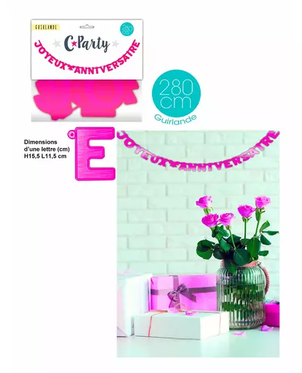 Fuchsia Happy Birthday Garland 280 cm